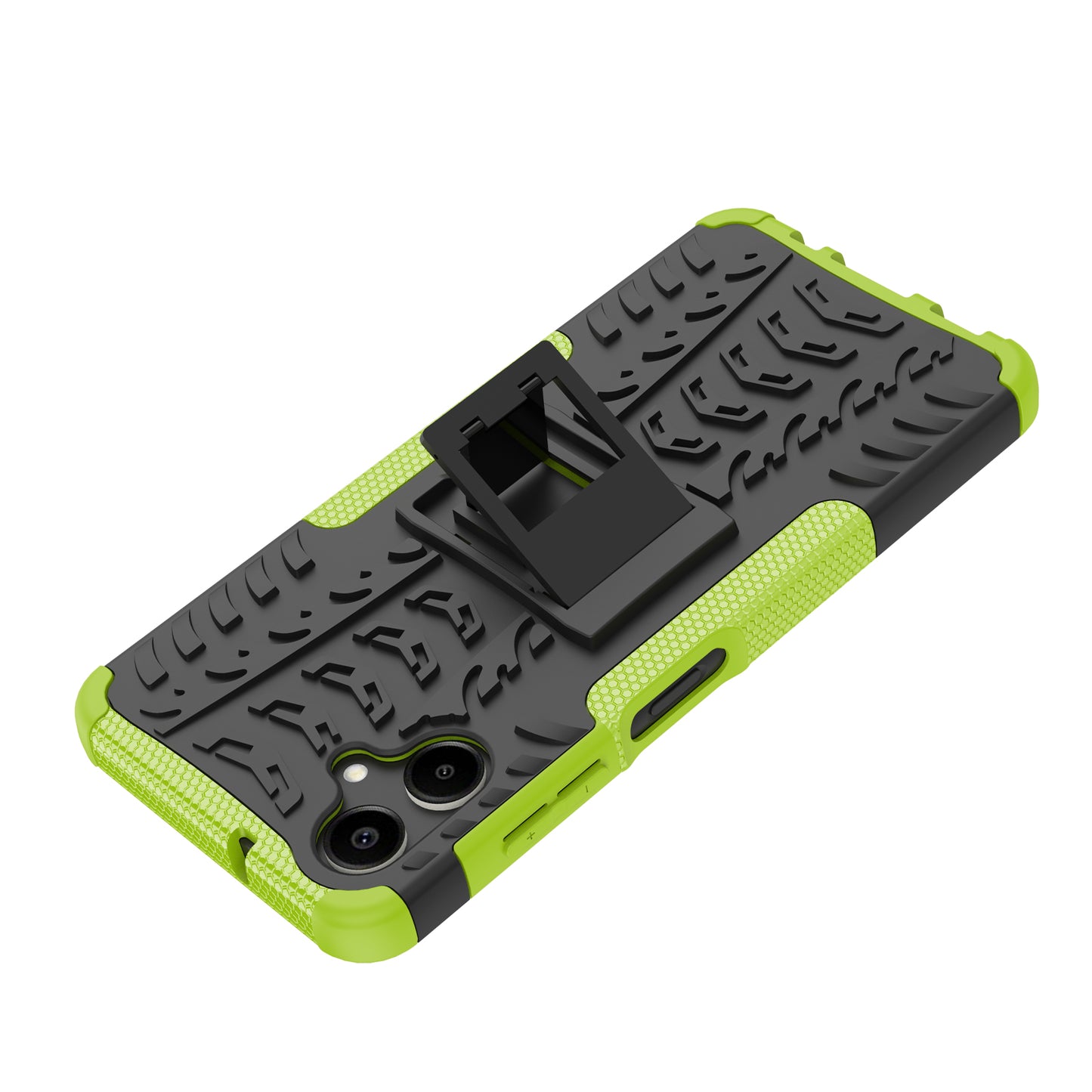 For Samsung Galaxy A06 Case PC+TPU Tyre Pattern Slim Phone Cover with Kickstand - Green
