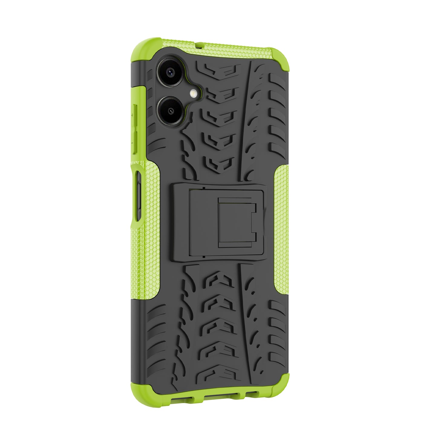 For Samsung Galaxy A06 Case PC+TPU Tyre Pattern Slim Phone Cover with Kickstand - Green