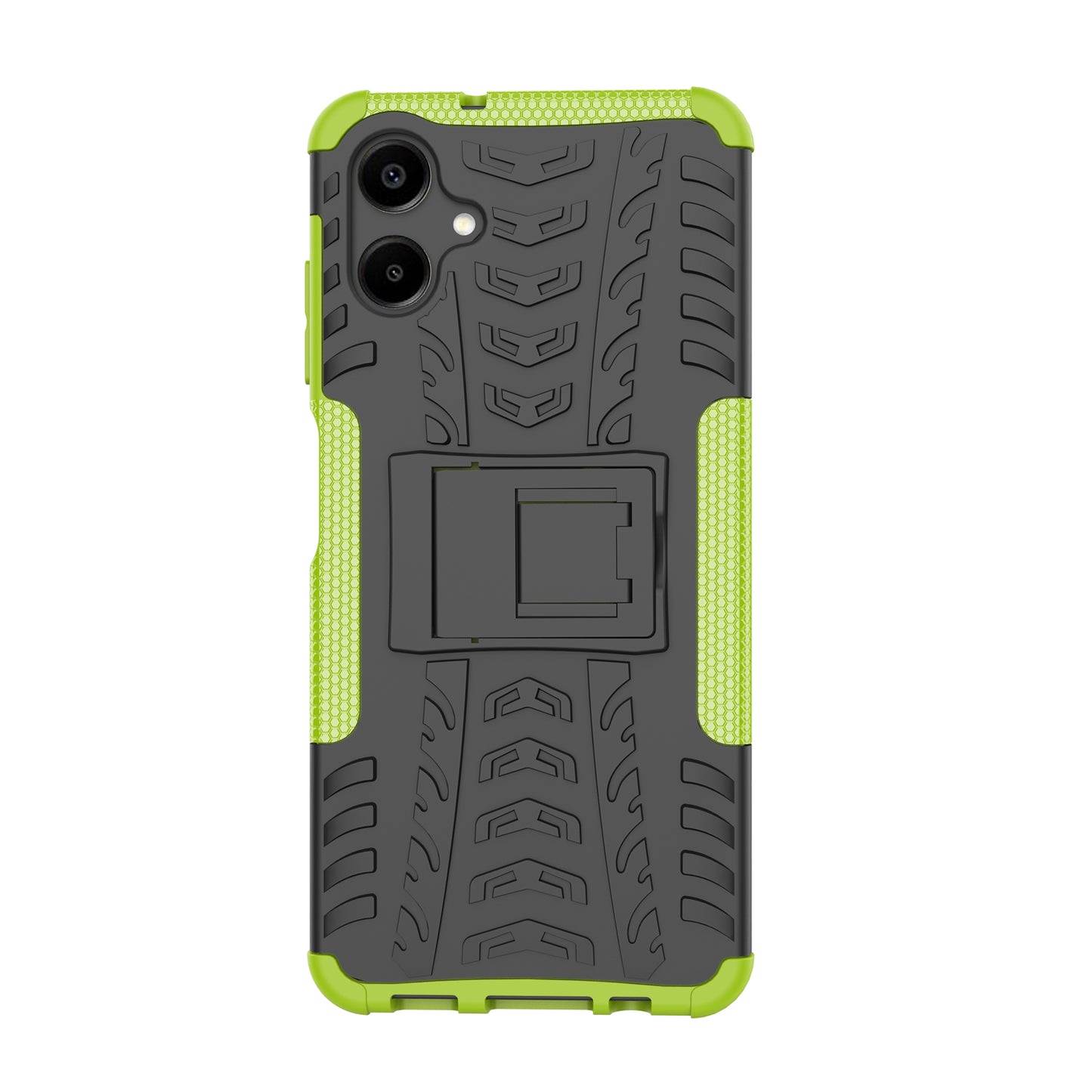 For Samsung Galaxy A06 Case PC+TPU Tyre Pattern Slim Phone Cover with Kickstand - Green