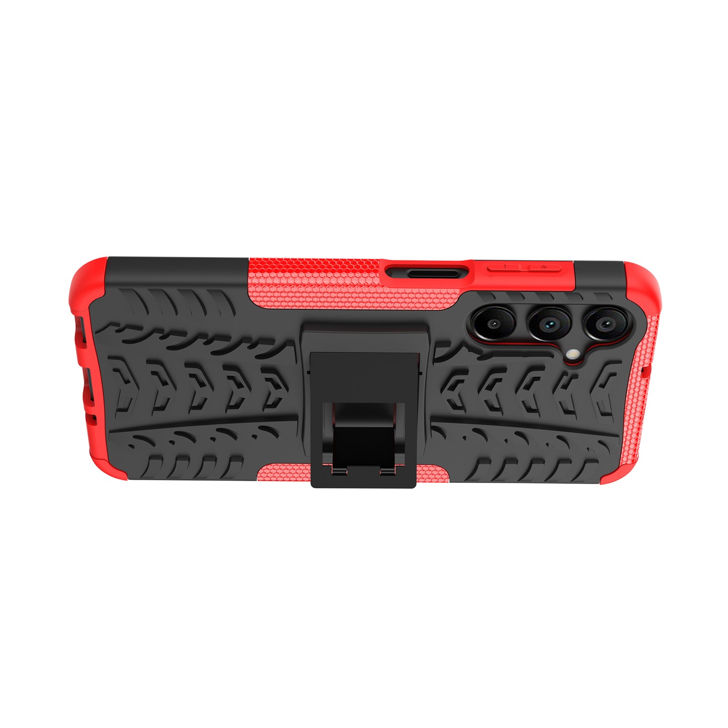 For Samsung Galaxy A16 5G / A16 4G Case PC+TPU Tyre Pattern Slim Phone Cover with Kickstand - Red