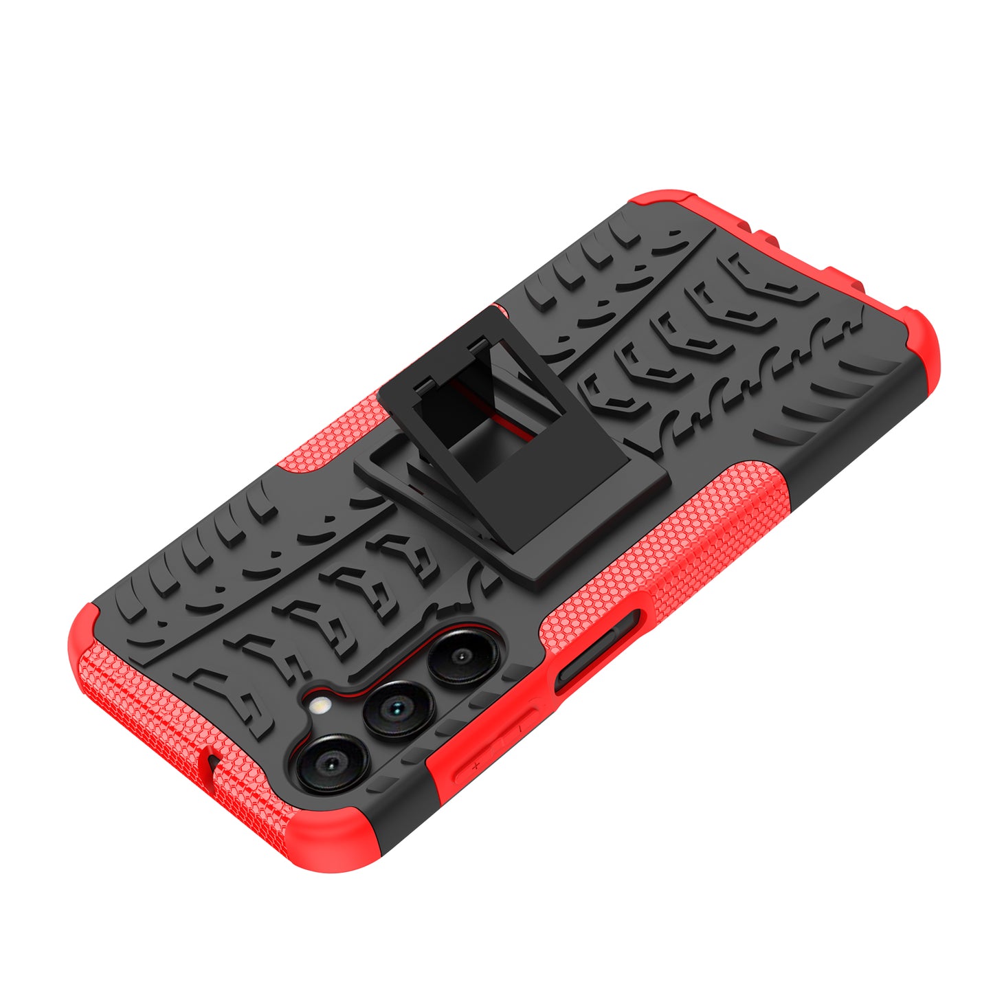 For Samsung Galaxy A16 5G / A16 4G Case PC+TPU Tyre Pattern Slim Phone Cover with Kickstand - Red