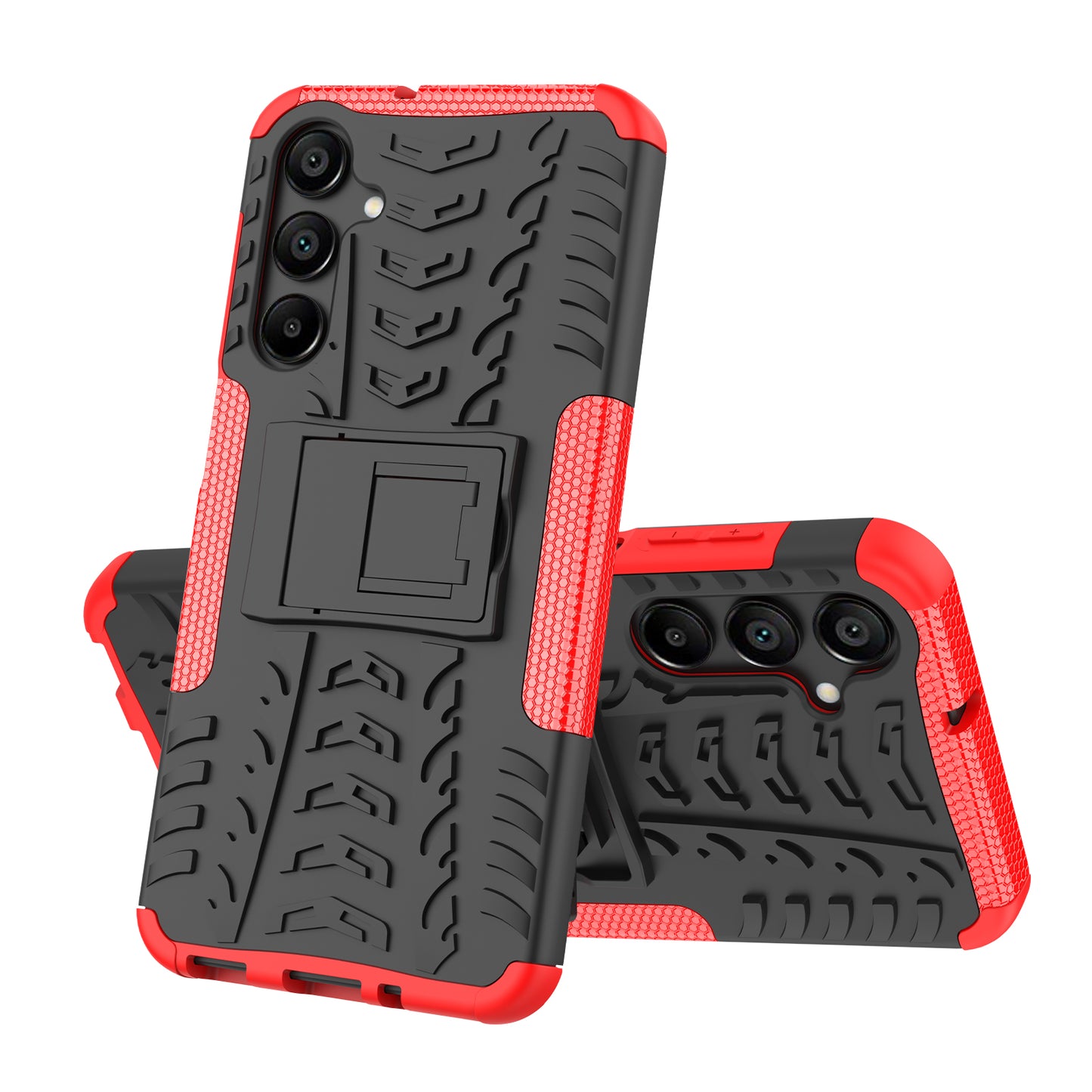 For Samsung Galaxy A16 5G / A16 4G Case PC+TPU Tyre Pattern Slim Phone Cover with Kickstand - Red