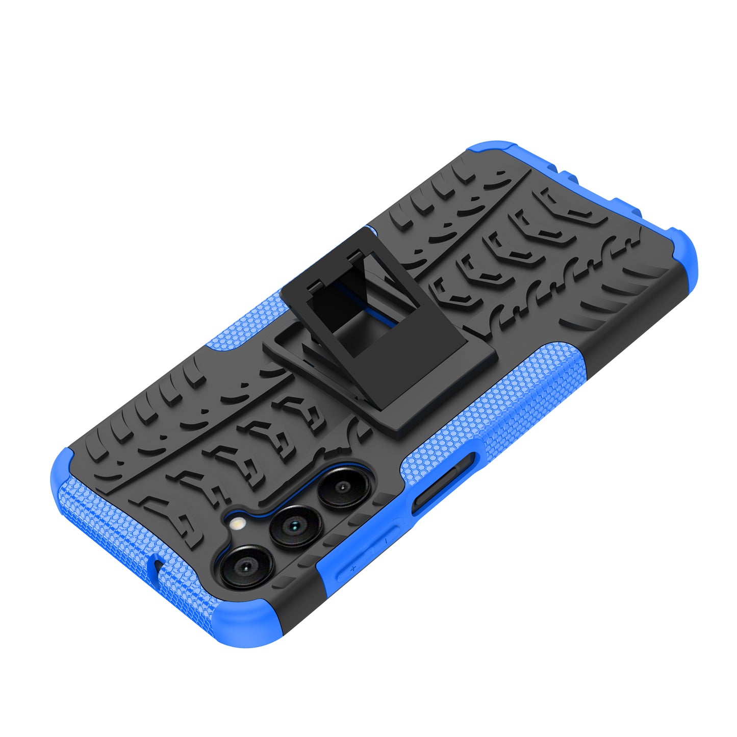 For Samsung Galaxy A16 5G / A16 4G Case PC+TPU Tyre Pattern Slim Phone Cover with Kickstand - Blue