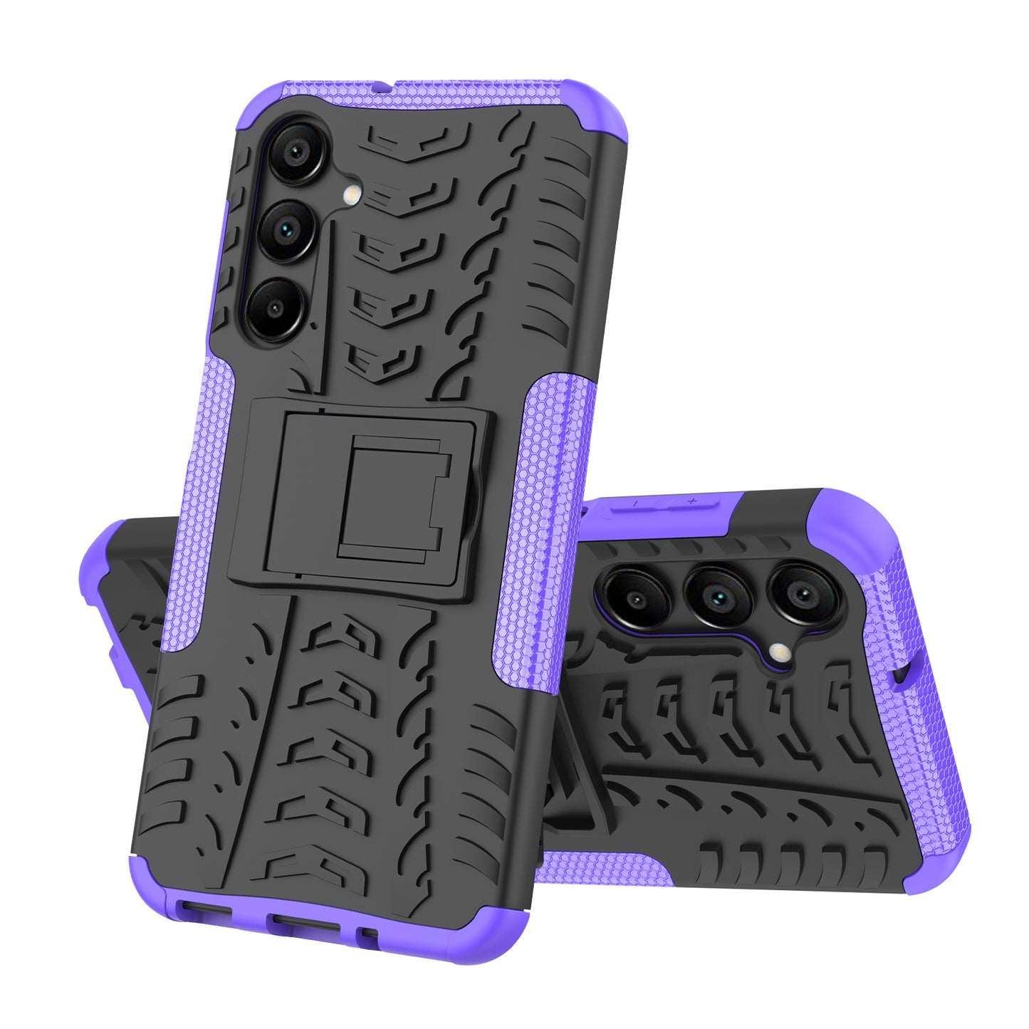 For Samsung Galaxy A16 5G / A16 4G Case PC+TPU Tyre Pattern Slim Phone Cover with Kickstand - Purple