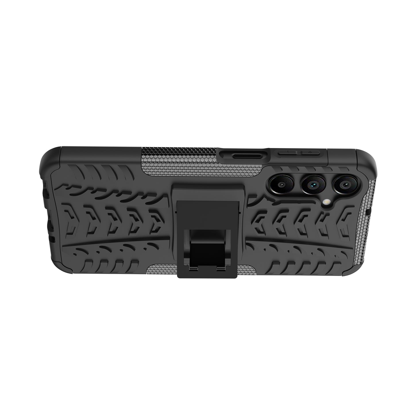 For Samsung Galaxy A16 5G / A16 4G Case PC+TPU Tyre Pattern Slim Phone Cover with Kickstand - Black