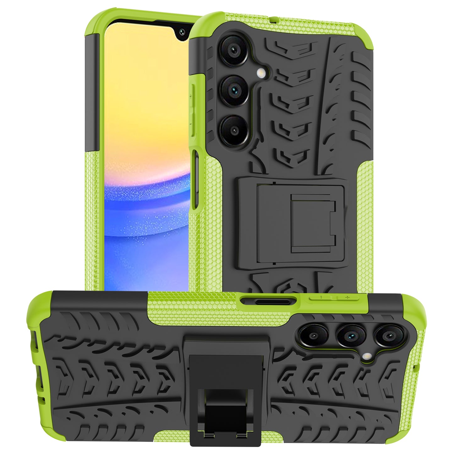 For Samsung Galaxy A16 5G / A16 4G Case PC+TPU Tyre Pattern Slim Phone Cover with Kickstand - Green