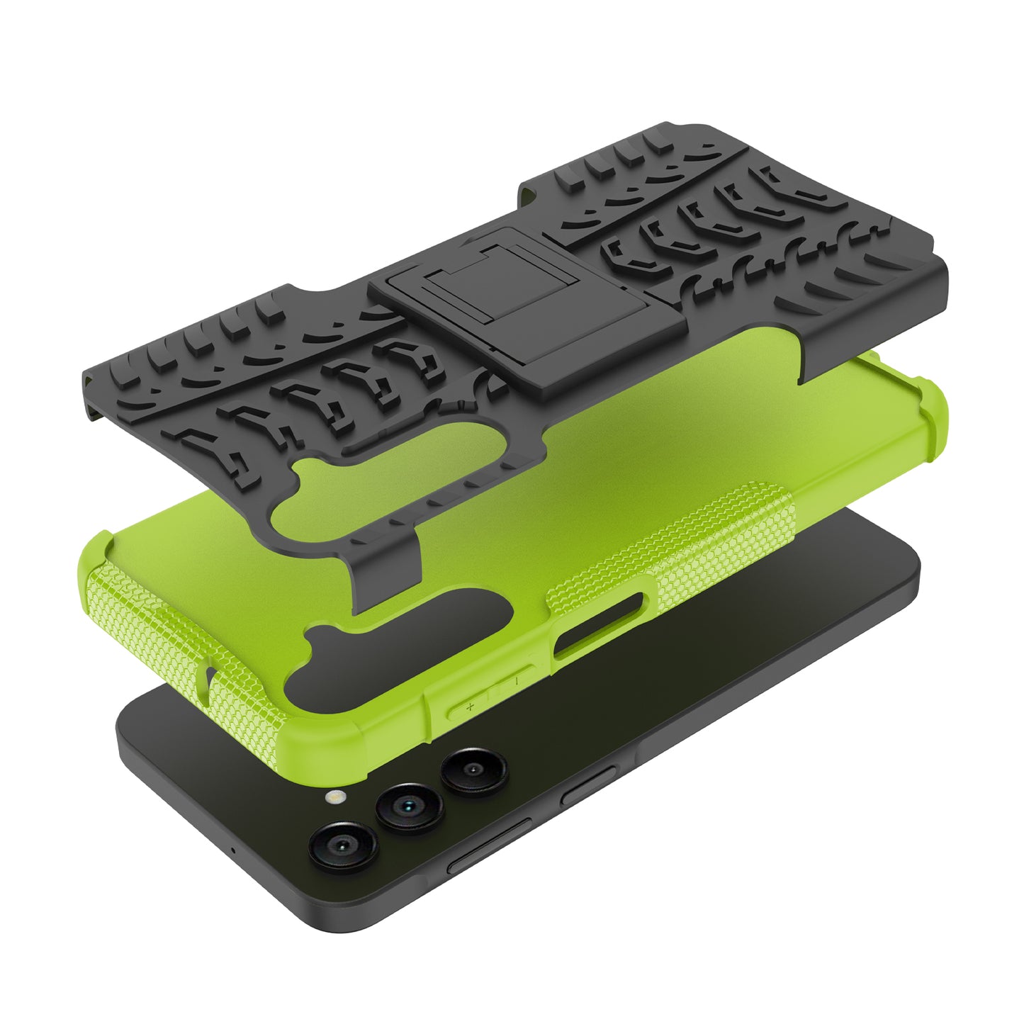 For Samsung Galaxy A16 5G / A16 4G Case PC+TPU Tyre Pattern Slim Phone Cover with Kickstand - Green