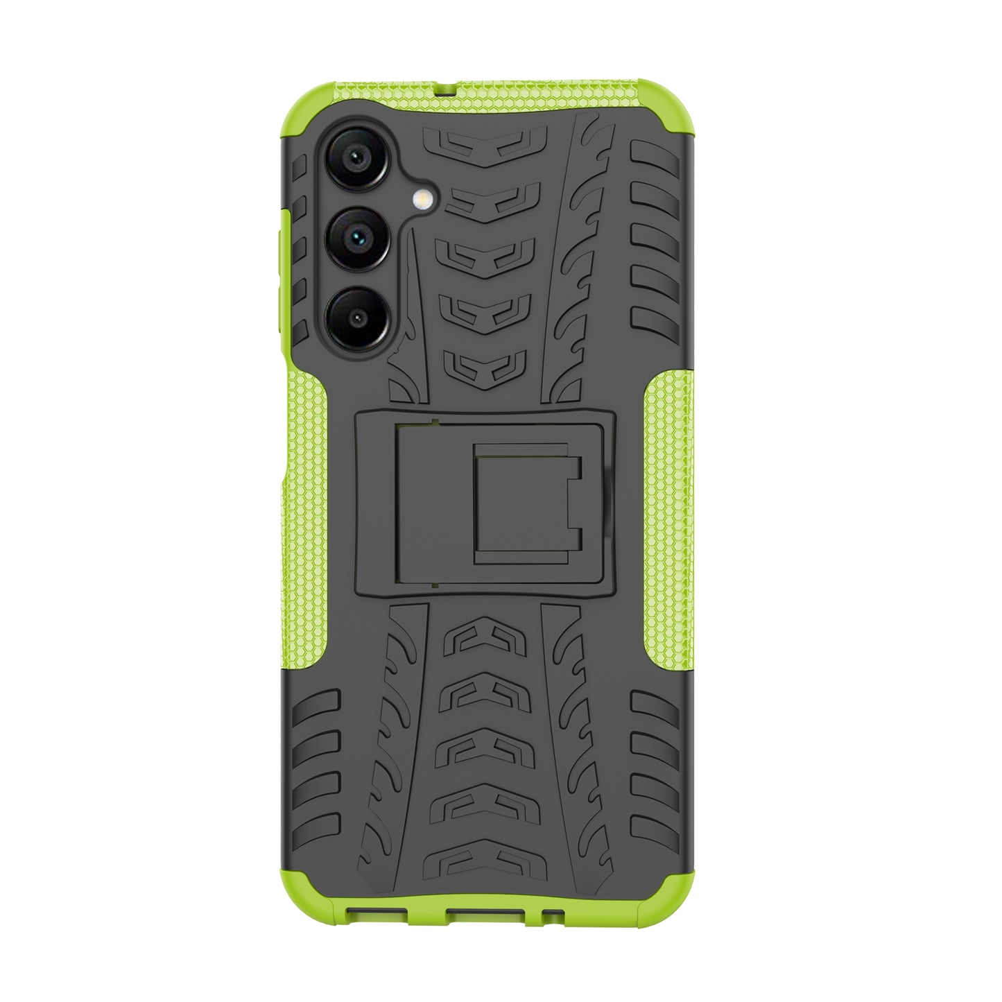 For Samsung Galaxy A16 5G / A16 4G Case PC+TPU Tyre Pattern Slim Phone Cover with Kickstand - Green