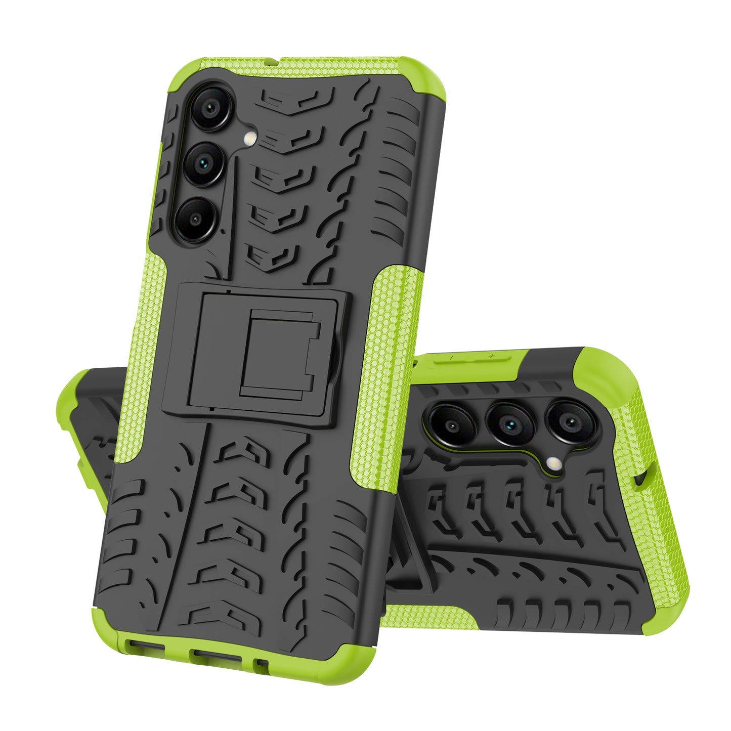 For Samsung Galaxy A16 5G / A16 4G Case PC+TPU Tyre Pattern Slim Phone Cover with Kickstand - Green