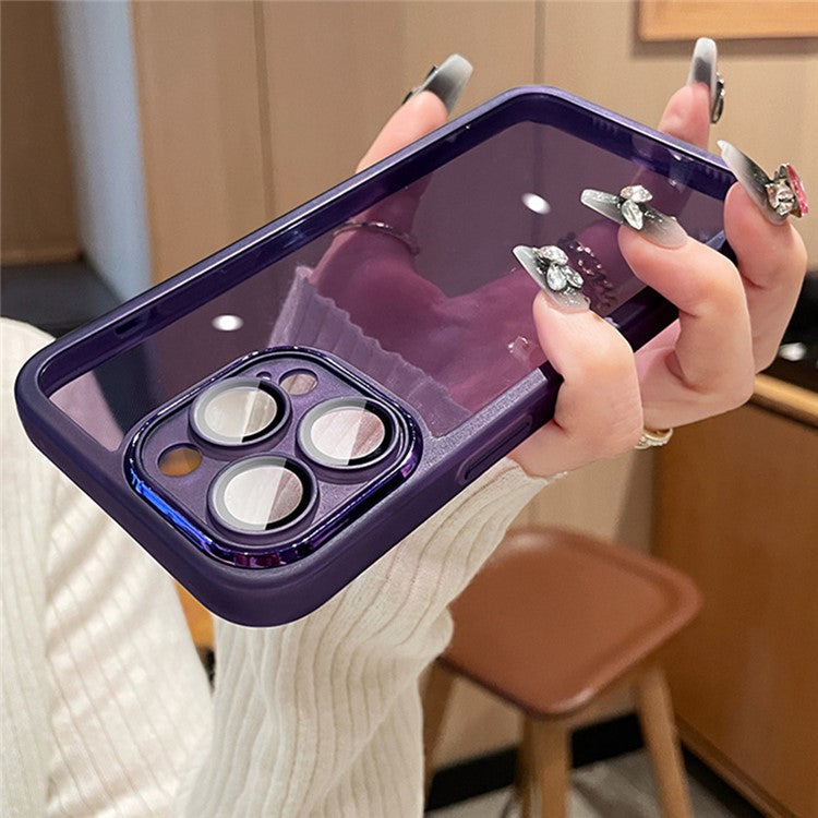 For iPhone 16 Pro Case Gradient Glitter Shockproof PC+TPU Phone Cover with Lens Film - Dark Purple