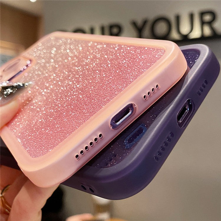For iPhone 16 Pro Case Gradient Glitter Shockproof PC+TPU Phone Cover with Lens Film - Dark Purple