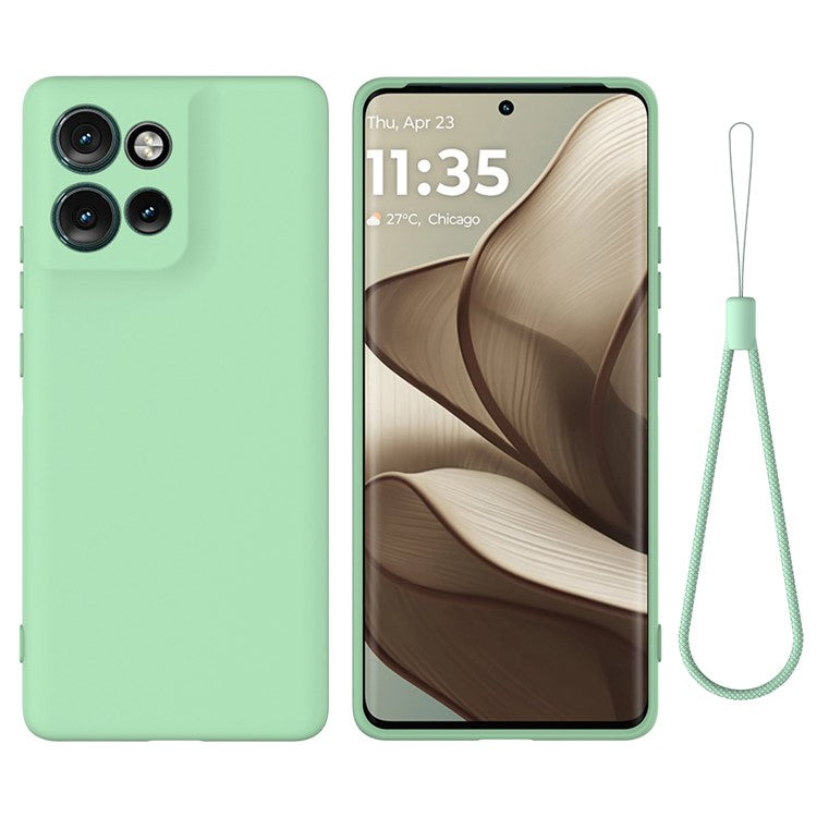 For Motorola Edge 50 Neo 5G / Moto S50 5G / Thinkphone 25 5G Case Liquid Silicone Anti-Scratch Phone Cover with Hand Strap - Green