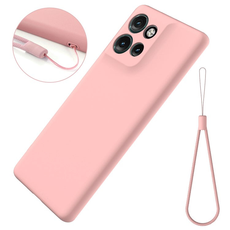 For Motorola Edge 50 Neo 5G / Moto S50 5G / Thinkphone 25 5G Case Liquid Silicone Anti-Scratch Phone Cover with Hand Strap - Pink