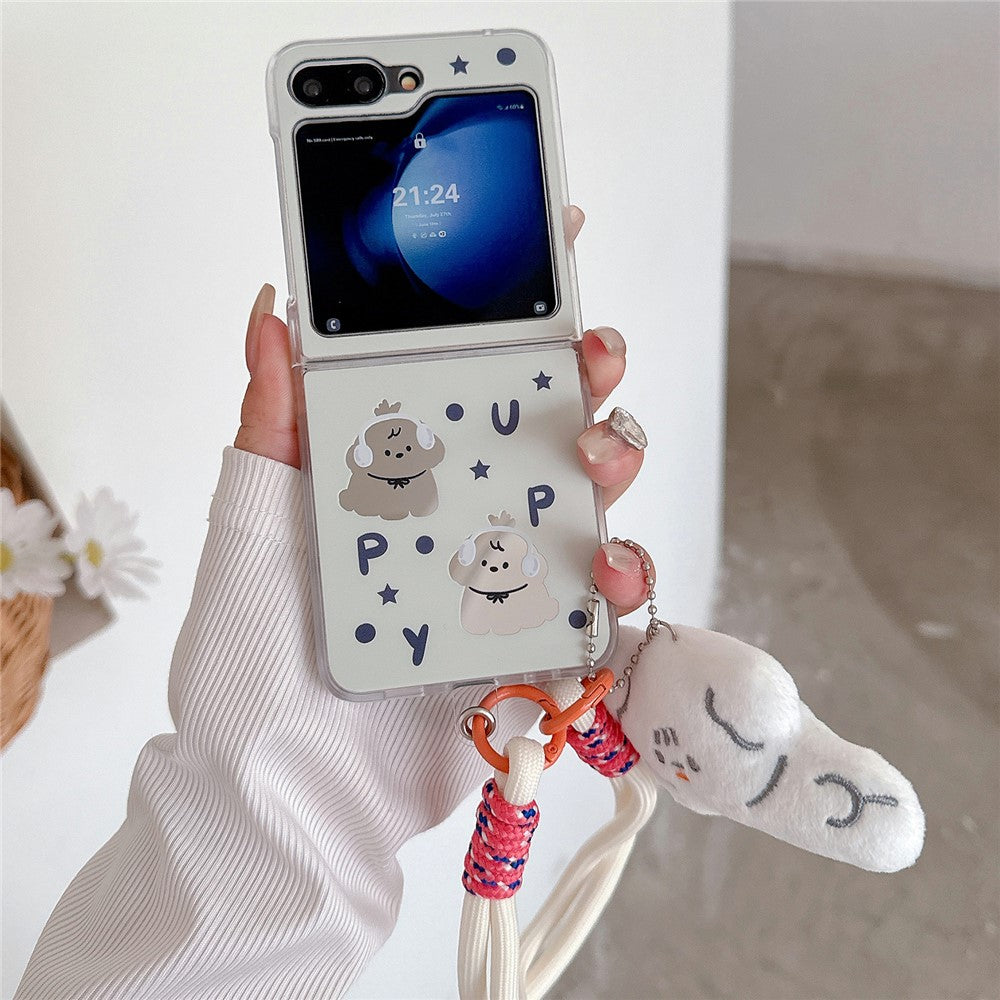 For Samsung Galaxy Z Flip7 FE 5G / Z Flip6 5G Case Protective Hard PC Phone Cover with Wrist Strap - Dog