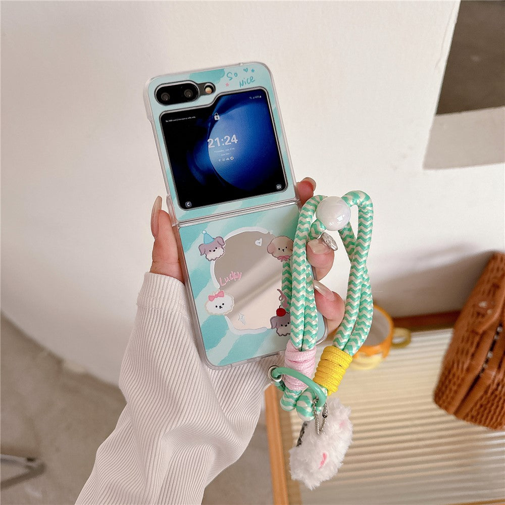 For Samsung Galaxy Z Flip7 FE 5G / Z Flip6 5G Case Mirror Surface Protective Hard PC Phone Cover with Wrist Strap - Blue