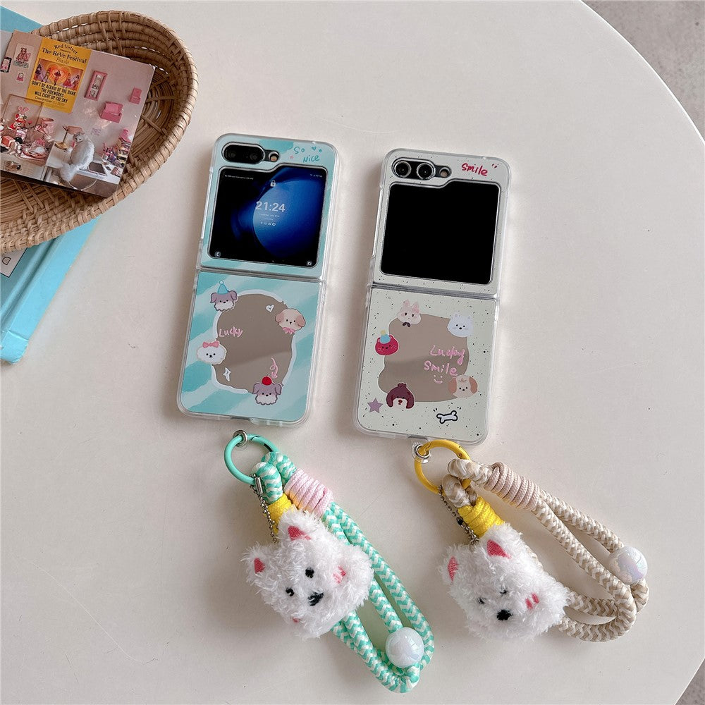 For Samsung Galaxy Z Flip7 FE 5G / Z Flip6 5G Case Mirror Surface Protective Hard PC Phone Cover with Wrist Strap - Blue