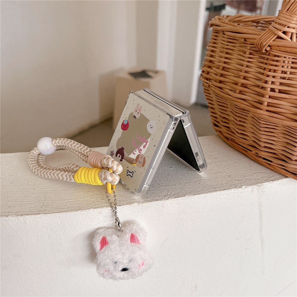 For Samsung Galaxy Z Flip7 FE 5G / Z Flip6 5G Case Mirror Surface Protective Hard PC Phone Cover with Wrist Strap - Beige