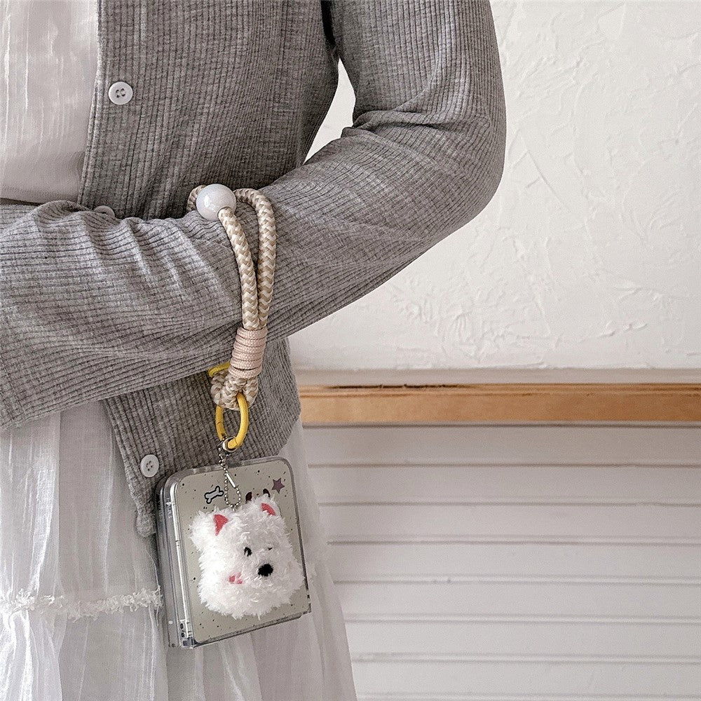 For Samsung Galaxy Z Flip7 FE 5G / Z Flip6 5G Case Mirror Surface Protective Hard PC Phone Cover with Wrist Strap - Beige