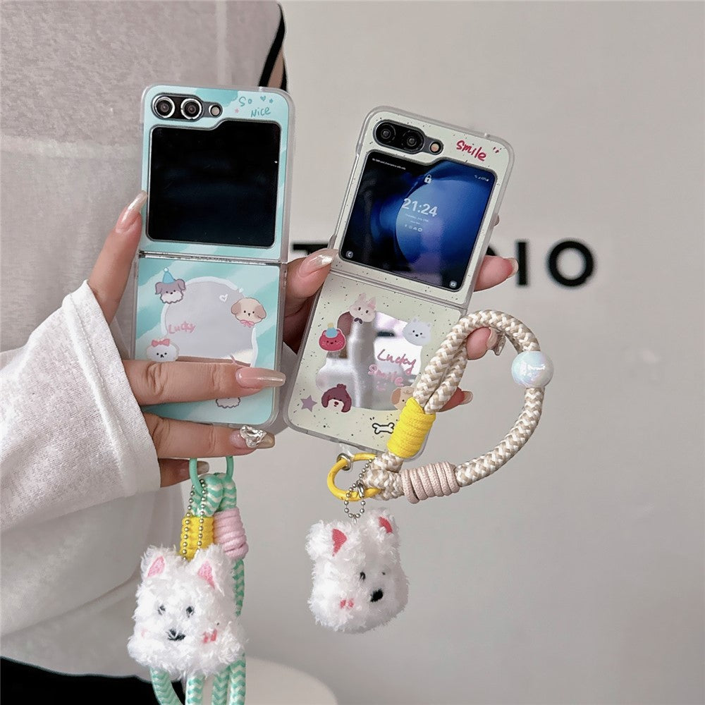 For Samsung Galaxy Z Flip7 FE 5G / Z Flip6 5G Case Mirror Surface Protective Hard PC Phone Cover with Wrist Strap - Beige