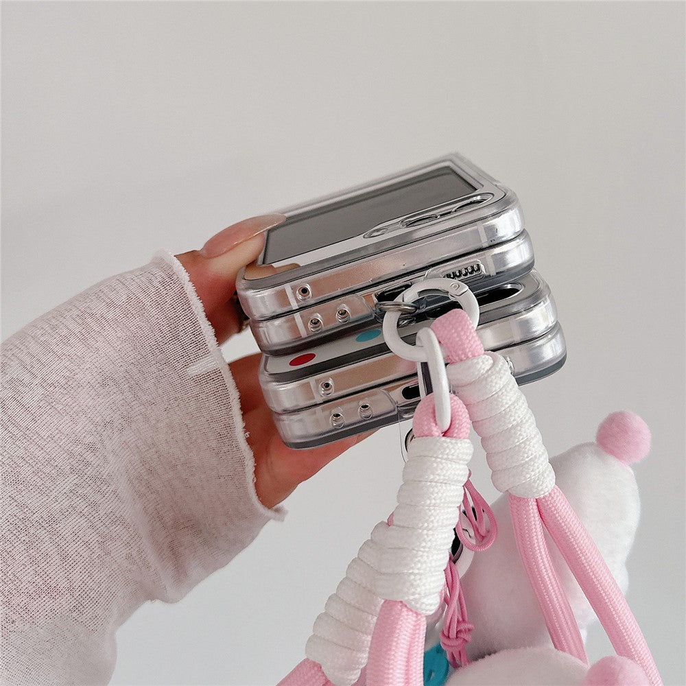 For Samsung Galaxy Z Flip7 FE 5G / Z Flip6 5G Case Dots Dog Pattern Protective Hard PC Phone Cover with Wrist Strap - White