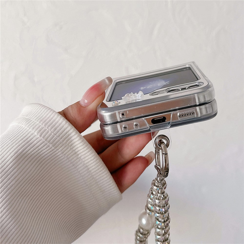 For Samsung Galaxy Z Flip7 FE 5G / Z Flip6 5G Case Mirror Surface Rhinestone Butterfly Decor Hard PC Phone Cover with Wrist Strap