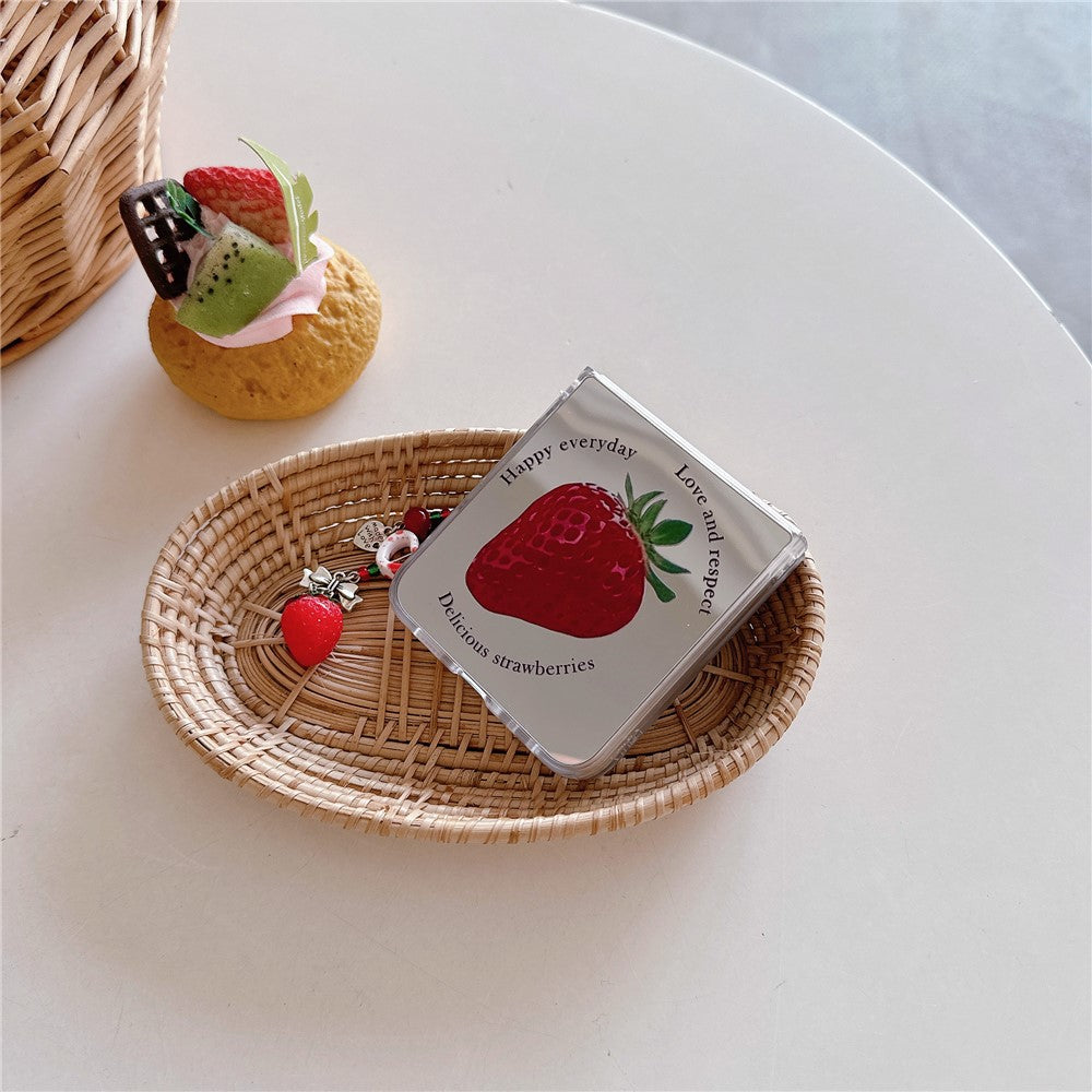 For Samsung Galaxy Z Flip7 FE 5G / Z Flip6 5G Case Mirror Surface Shockproof Hard PC Phone Cover with Strap - Strawberry