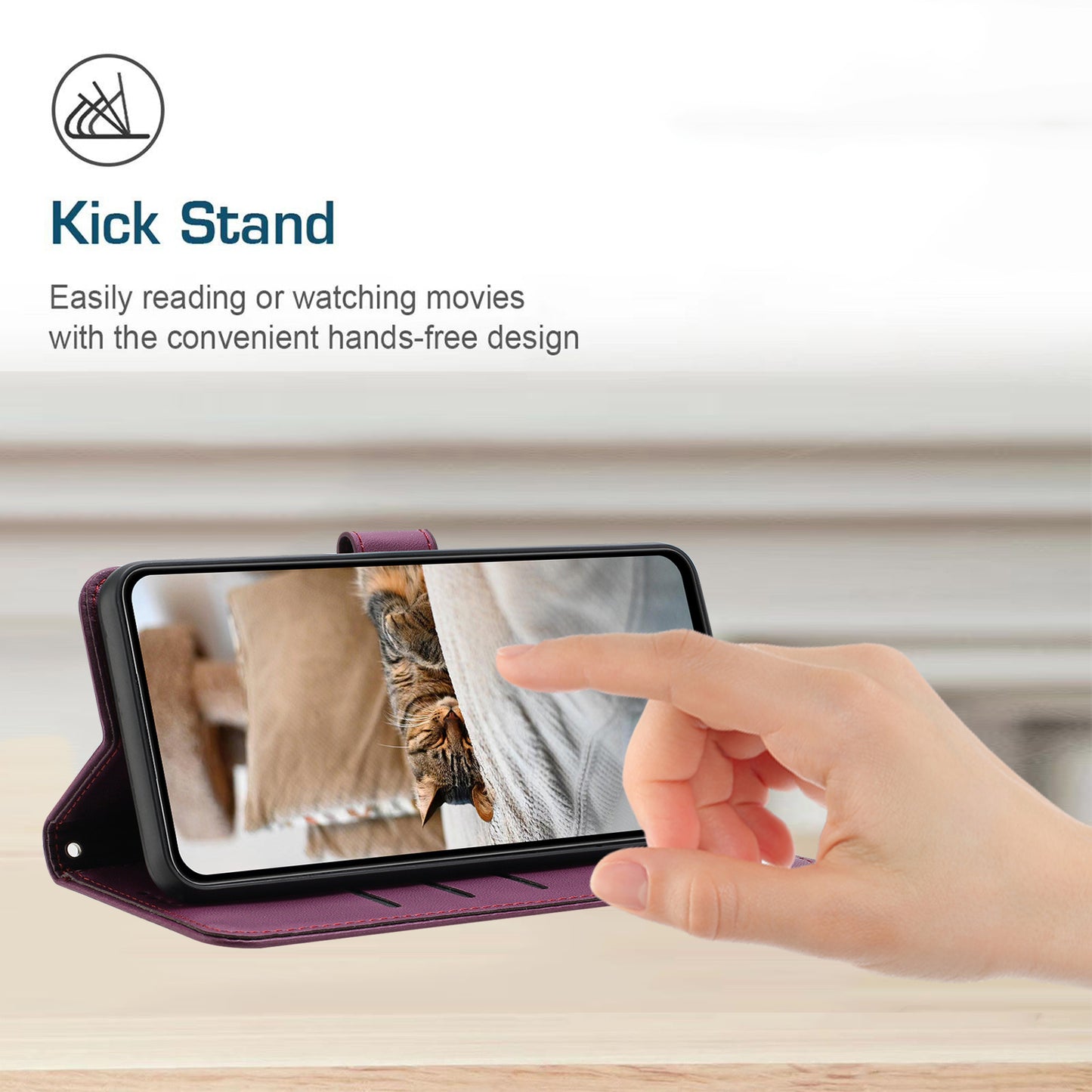 For Samsung Galaxy A16 5G / A16 4G Case with Strap Cats Imprint Leather Wallet Phone Cover - Wine Red