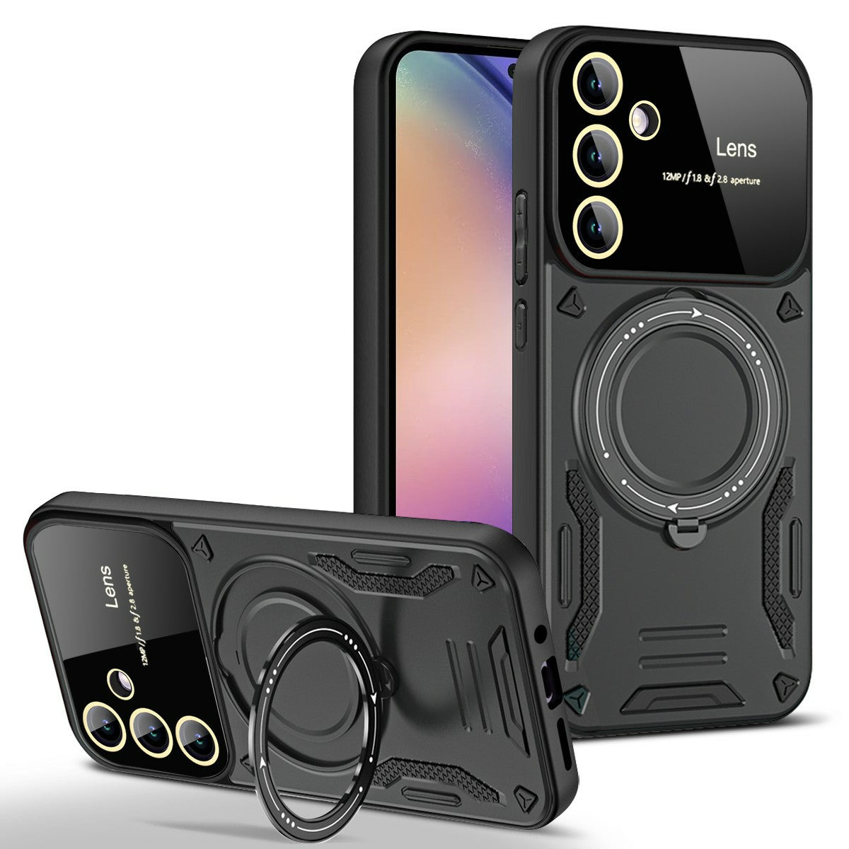 For Samsung Galaxy A16 5G / A16 4G Case Rotating Magnetic Kickstand PC+TPU Phone Cover - Black