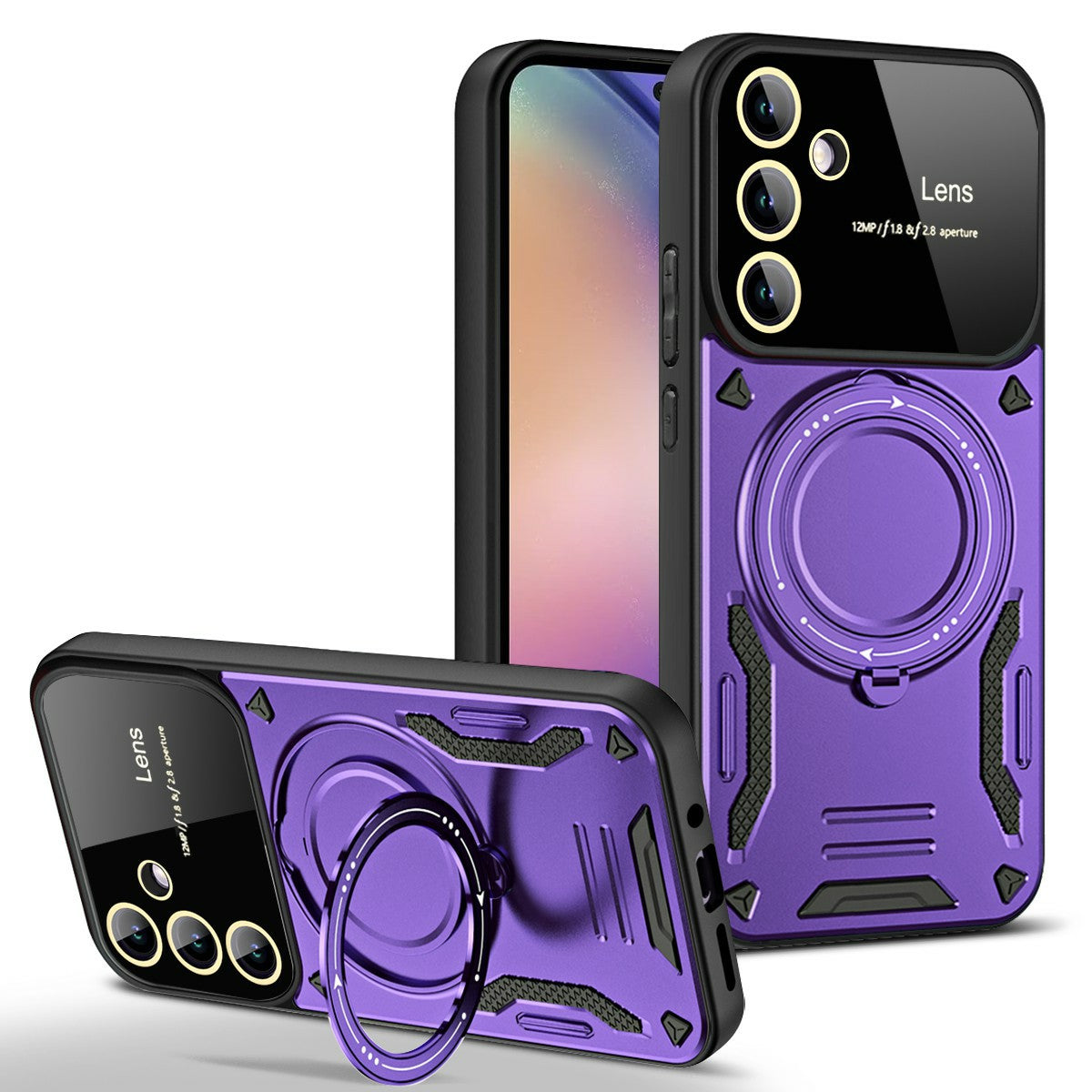 For Samsung Galaxy A16 5G / A16 4G Case Rotating Magnetic Kickstand PC+TPU Phone Cover - Purple