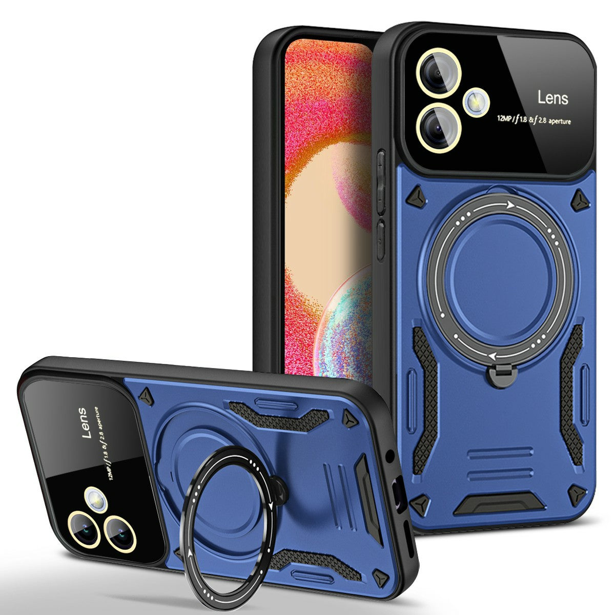 For Samsung Galaxy A06 Case Rotating Magnetic Kickstand PC+TPU Phone Cover - Blue