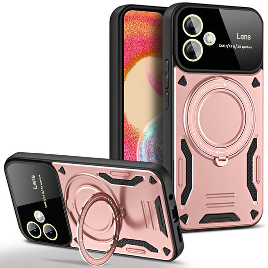 For Samsung Galaxy A06 Case Rotating Magnetic Kickstand PC+TPU Phone Cover - Rose Gold