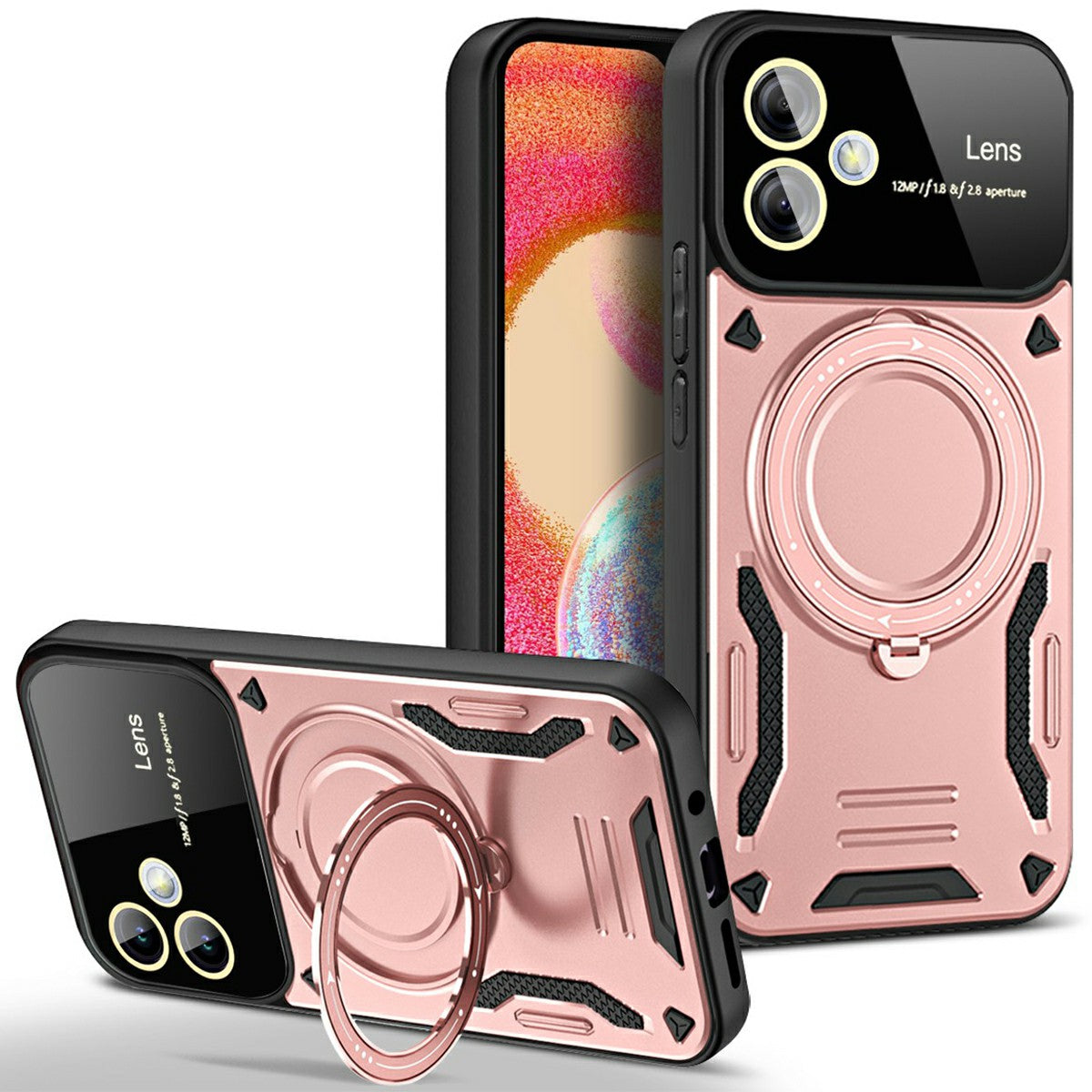 For Samsung Galaxy A06 Case Rotating Magnetic Kickstand PC+TPU Phone Cover - Rose Gold
