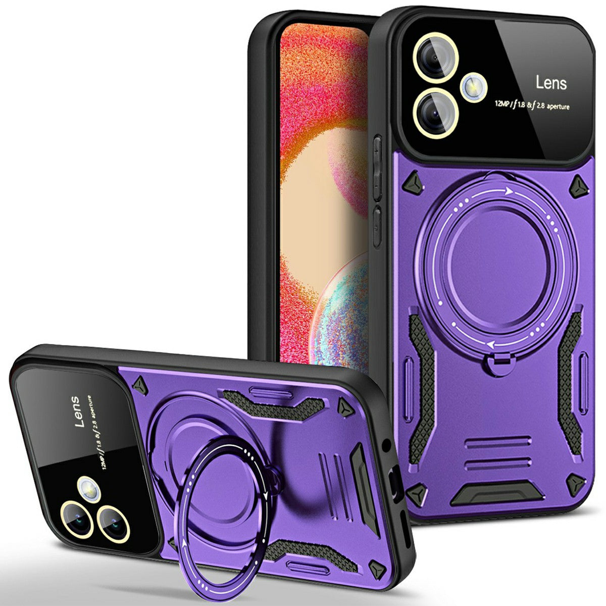 For Samsung Galaxy A06 Case Rotating Magnetic Kickstand PC+TPU Phone Cover - Purple