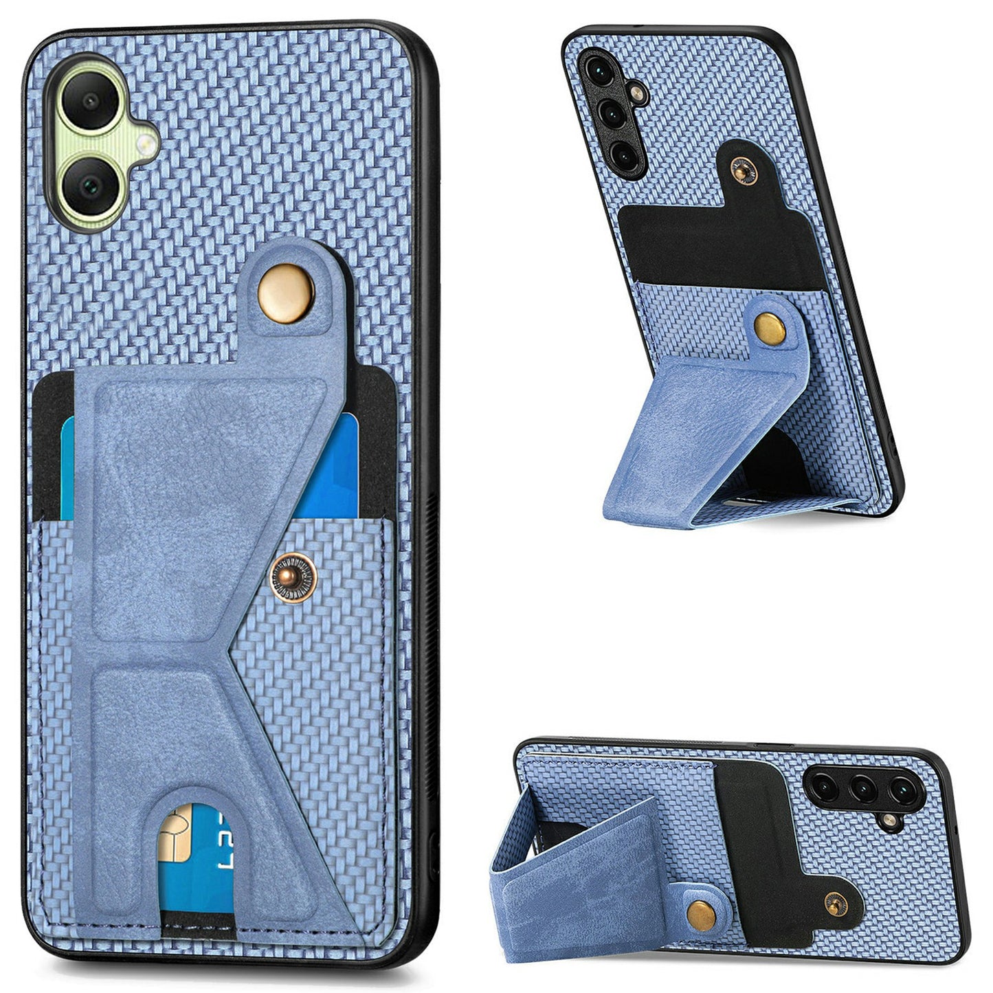 For Samsung Galaxy A06 Case K-Shaped Kickstand Leather+PC+TPU Phone Cover - Blue