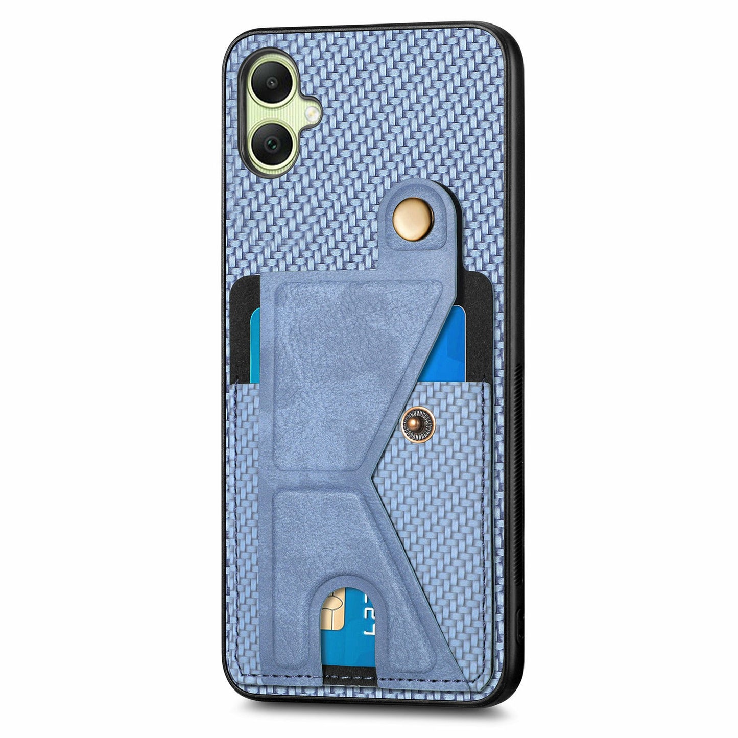 For Samsung Galaxy A06 Case K-Shaped Kickstand Leather+PC+TPU Phone Cover - Blue