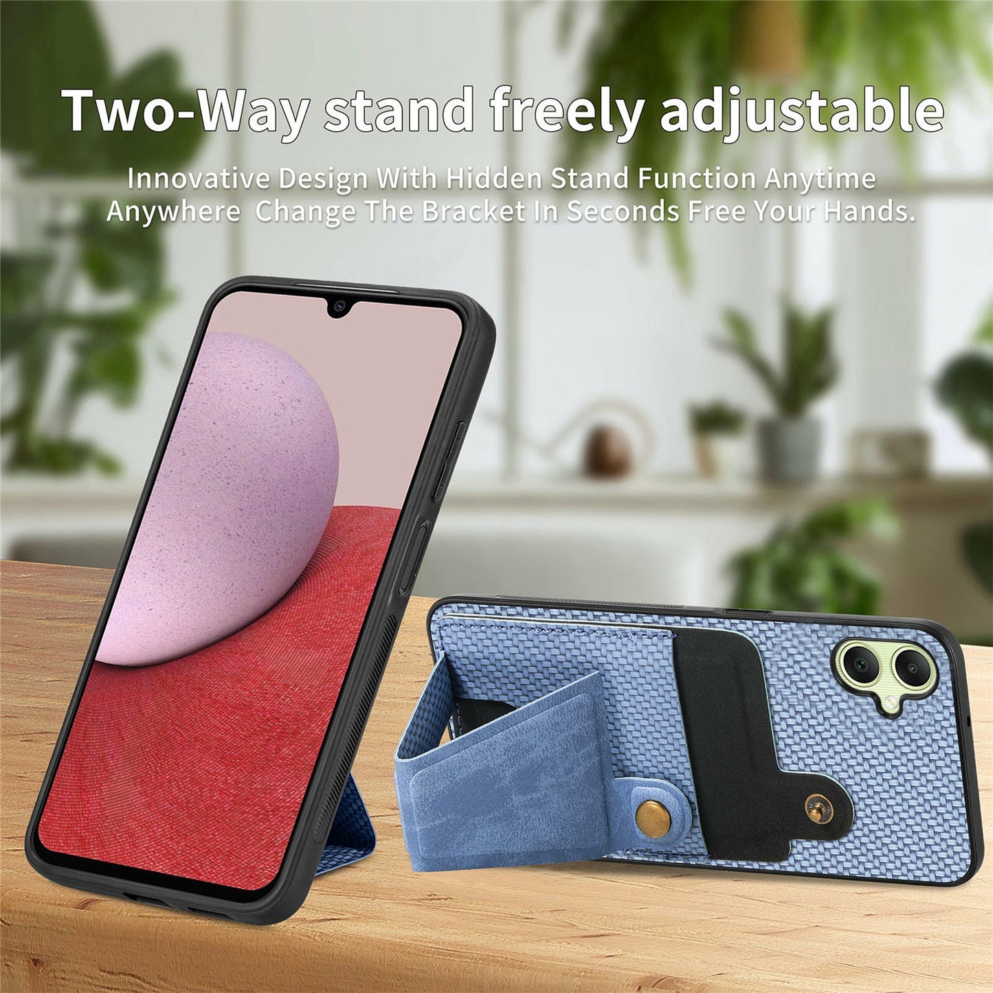 For Samsung Galaxy A06 Case K-Shaped Kickstand Leather+PC+TPU Phone Cover - Blue