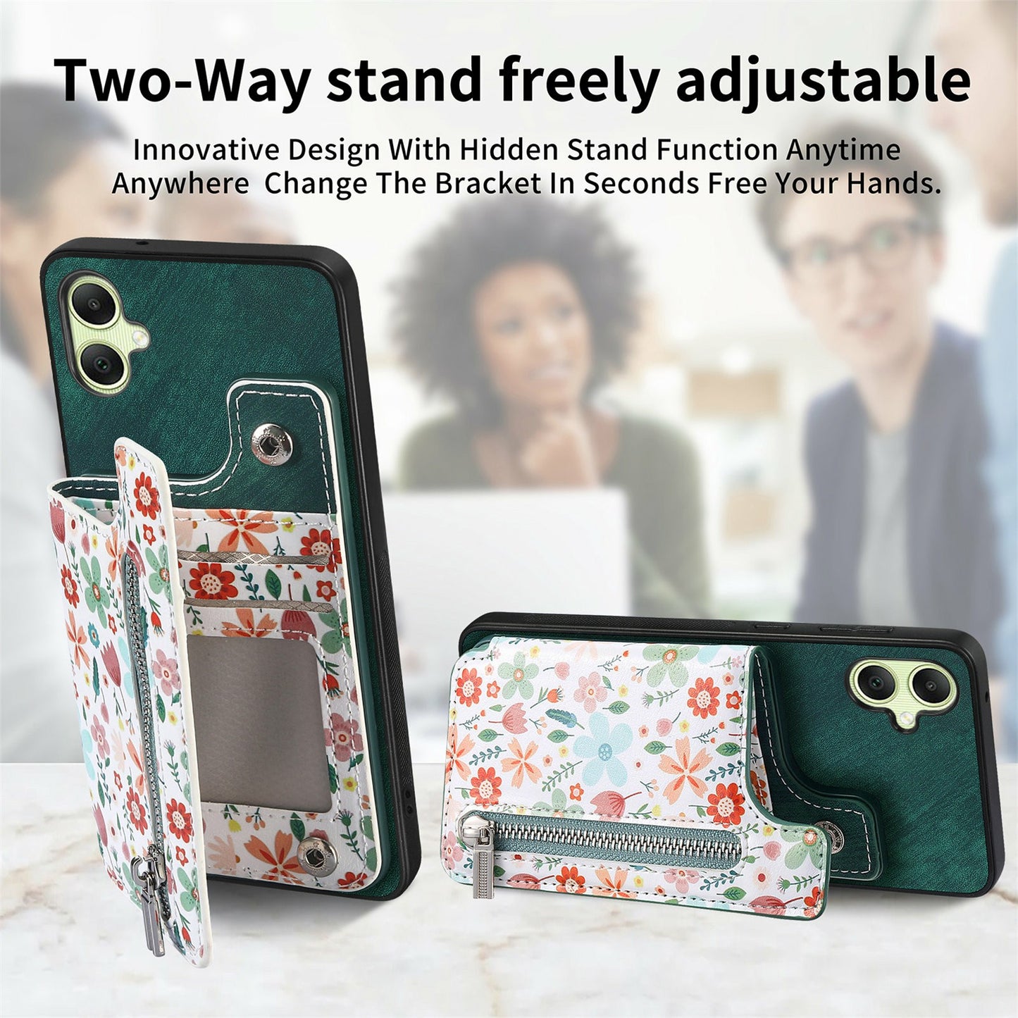D10 For Samsung Galaxy A06 Case Pattern Kickstand Wallet Leather+TPU Phone Cover RFID Blocking - Blue