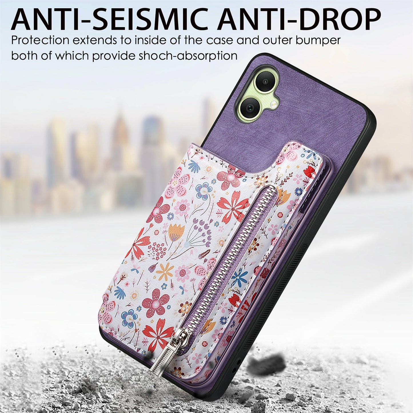 D10 For Samsung Galaxy A06 Case Pattern Kickstand Wallet Leather+TPU Phone Cover RFID Blocking - Blue