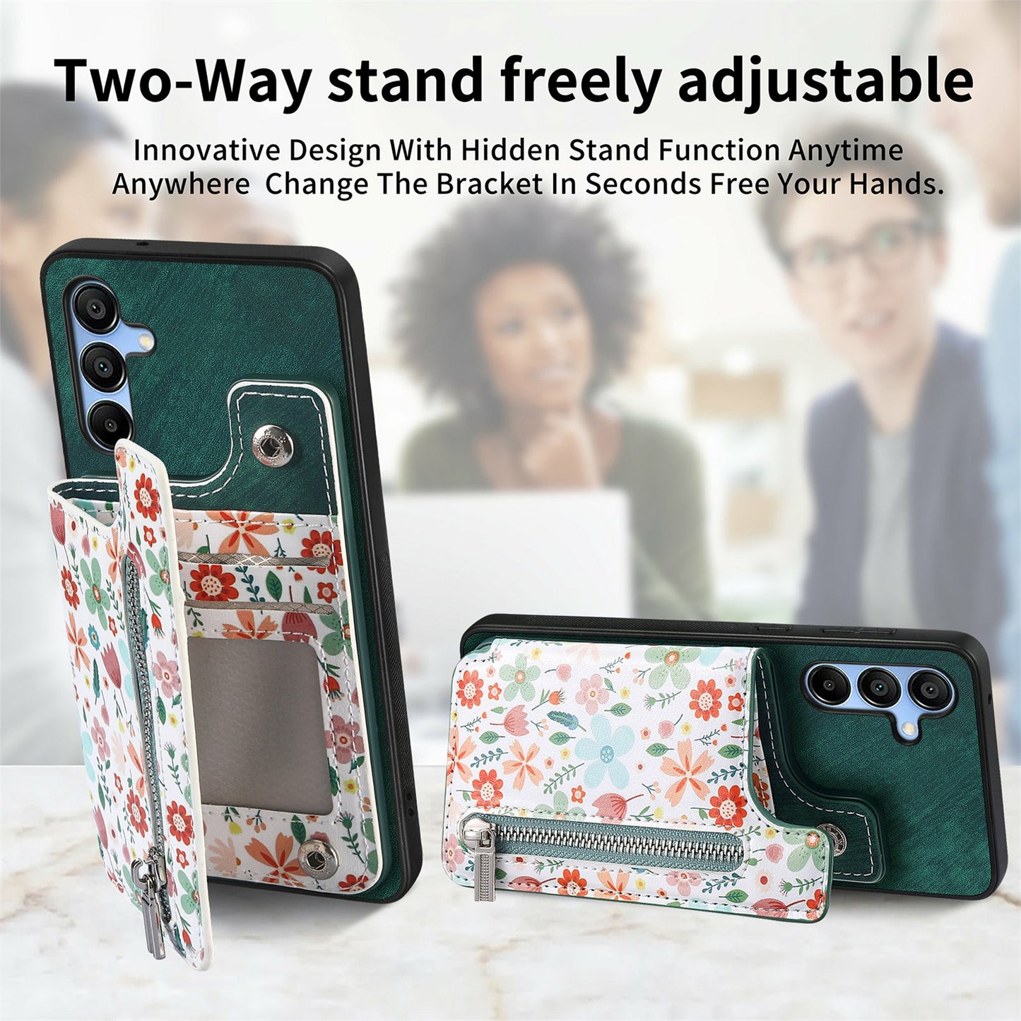 D10 For Samsung Galaxy A16 5G / A16 4G Case Pattern Kickstand Wallet Leather+TPU Phone Cover RFID Blocking - Blue