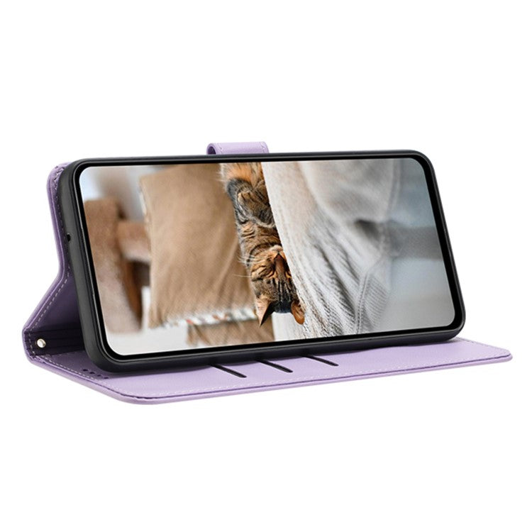 For Xiaomi Poco C75 4G / Redmi 14R 5G / 14C 4G Case with Strap Cats Imprint Leather Wallet Phone Cover - Purple