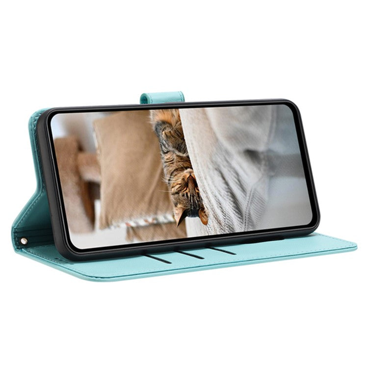 For Xiaomi Poco C75 4G / Redmi 14R 5G / 14C 4G Case with Strap Cats Imprint Leather Wallet Phone Cover - Green