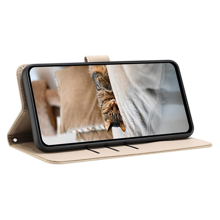 For Xiaomi Poco C75 4G / Redmi 14R 5G / 14C 4G Case with Strap Cats Imprint Leather Wallet Phone Cover - Beige