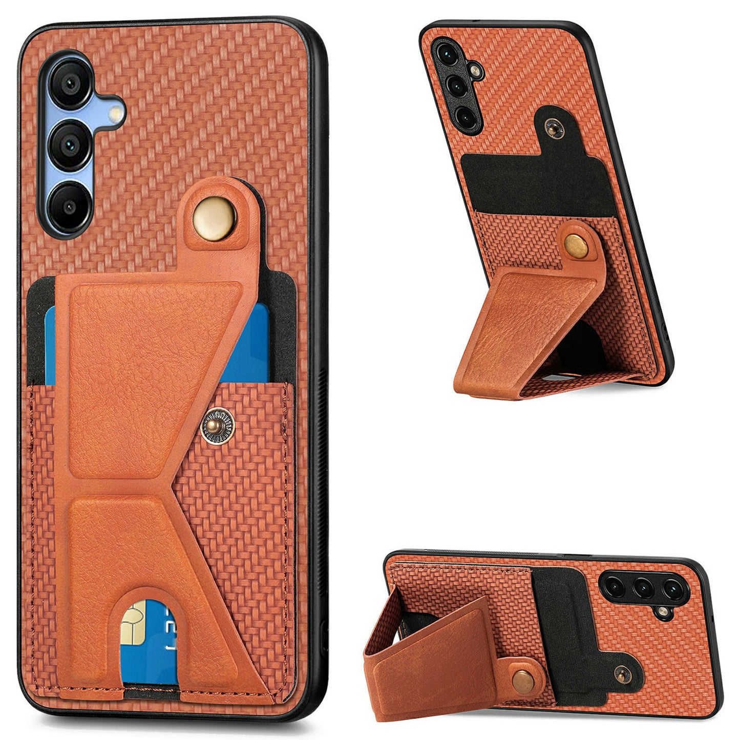 For Samsung Galaxy A16 5G / A16 4G Case K-Shaped Kickstand Leather+PC+TPU Phone Cover - Brown