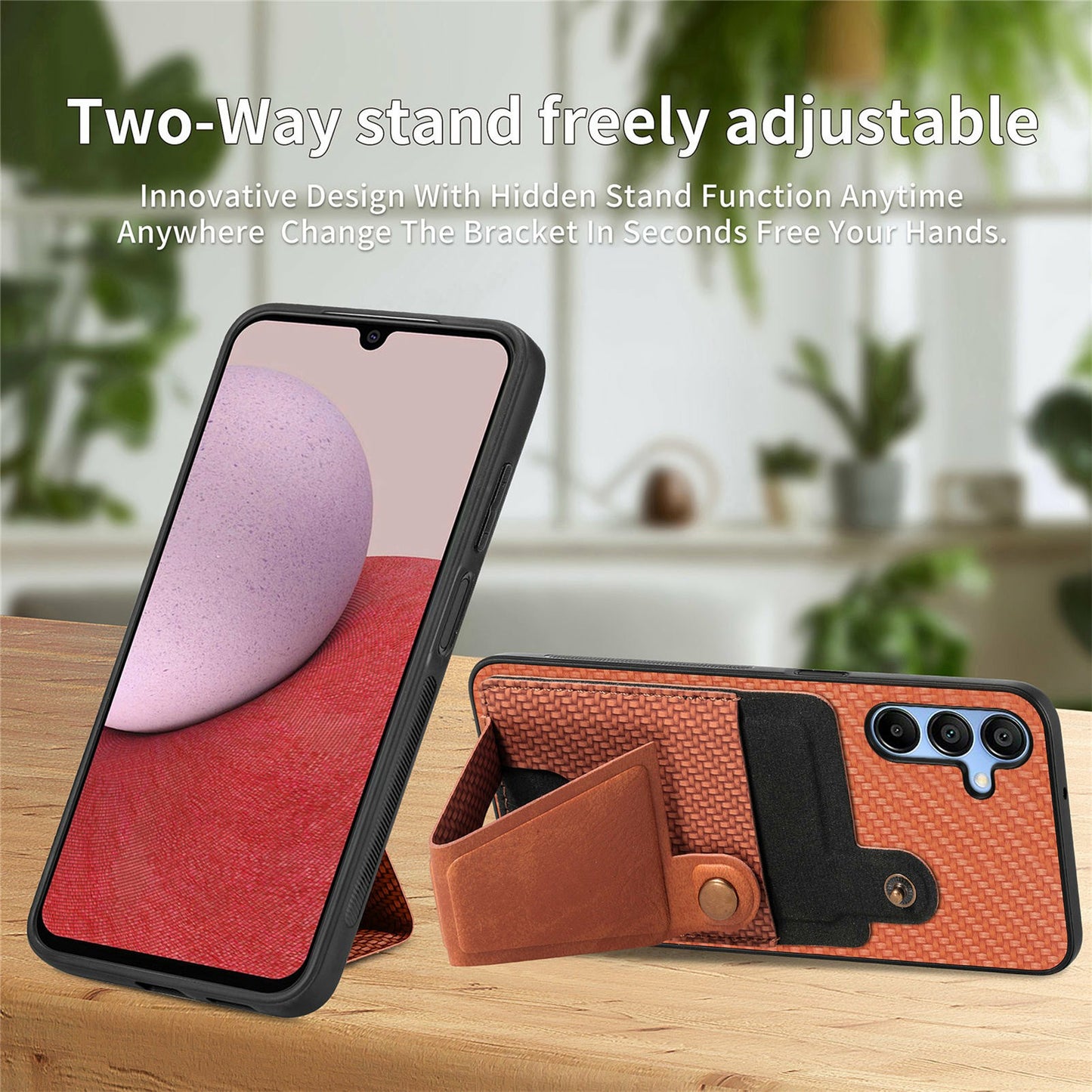 For Samsung Galaxy A16 5G / A16 4G Case K-Shaped Kickstand Leather+PC+TPU Phone Cover - Brown