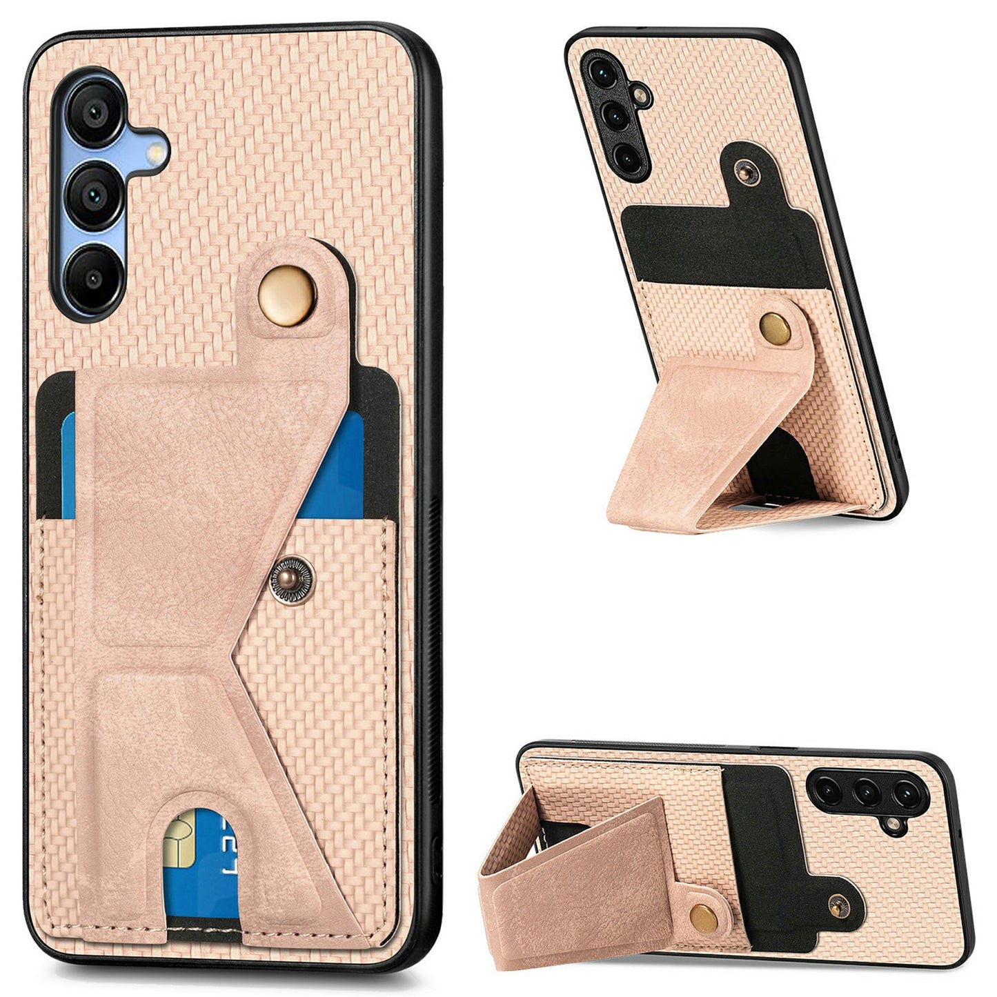 For Samsung Galaxy A16 5G / A16 4G Case K-Shaped Kickstand Leather+PC+TPU Phone Cover - Apricot