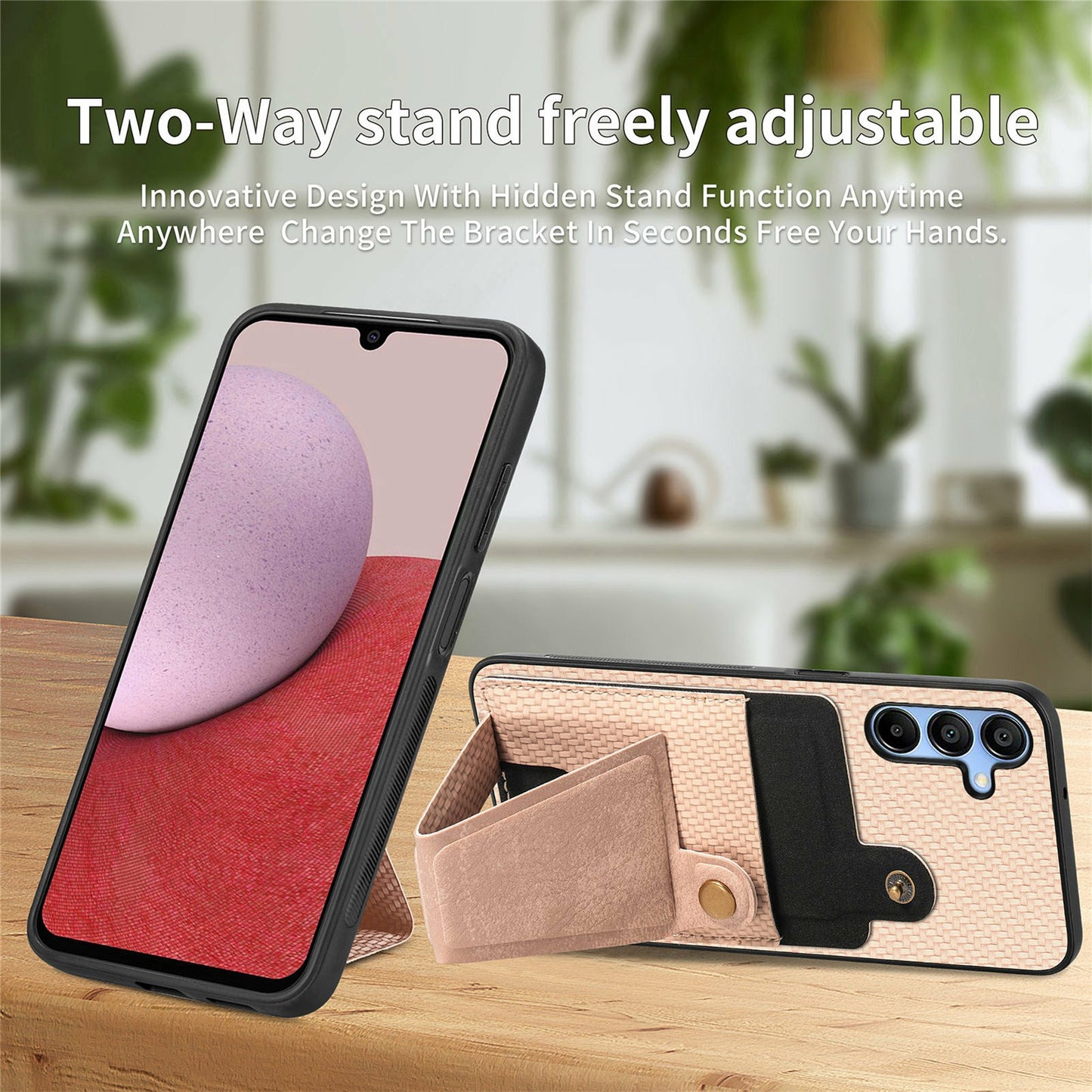 For Samsung Galaxy A16 5G / A16 4G Case K-Shaped Kickstand Leather+PC+TPU Phone Cover - Apricot
