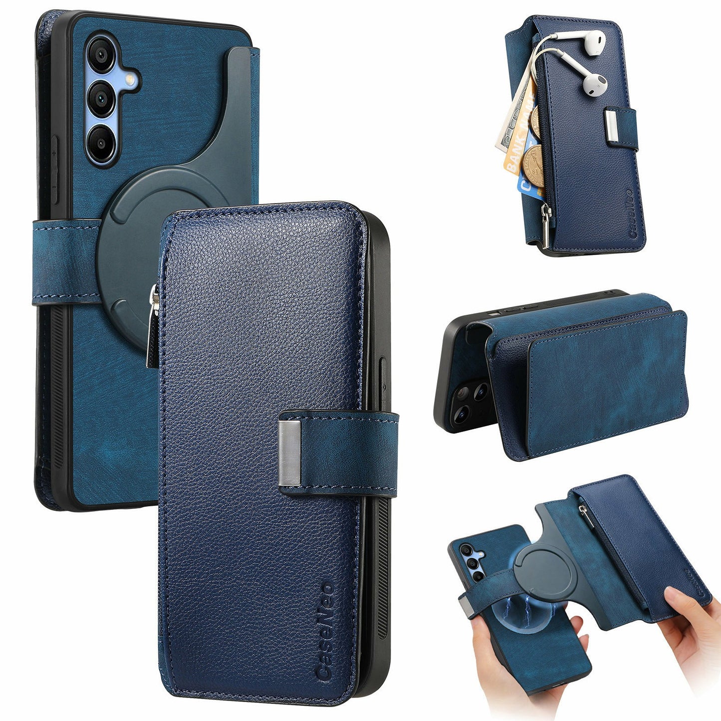 CASENEO MW-02 For Samsung Galaxy A16 5G / A16 4G Case Detachable Magnetic Leather Flip Phone Cover - Dark Blue