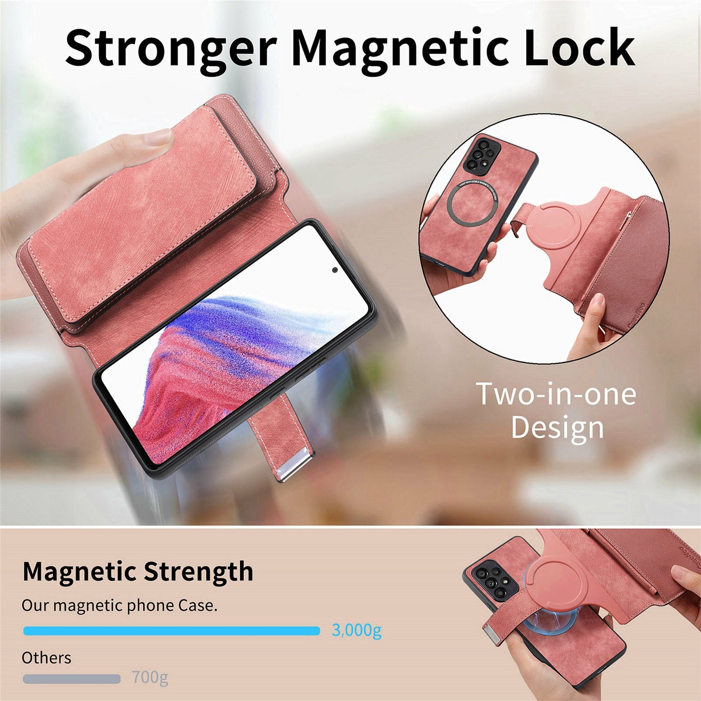 CASENEO MW-02 For Samsung Galaxy A16 5G / A16 4G Case Detachable Magnetic Leather Flip Phone Cover - Pink