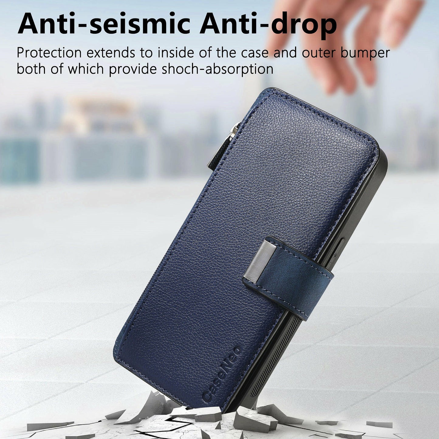 CASENEO MW-02 For Samsung Galaxy A06 Case Detachable Magnetic Leather Flip Phone Cover - Dark Blue