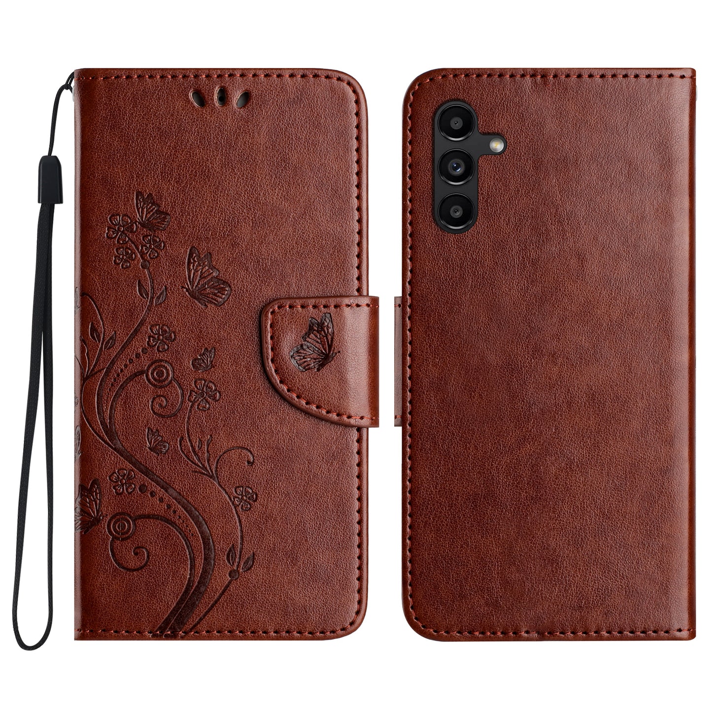 For Samsung Galaxy A16 5G / A16 4G Case Imprinted Mini Butterfly Leather Wallet Phone Cover - Brown